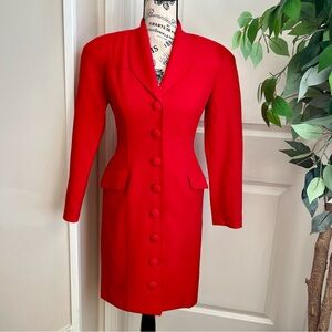 Ann Tjian for Kenar Vintage Wool Coat Dress Red Sz 2P